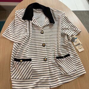 K Studio Sears Vintage Top 14 White Black Striped Short Sleeve Grannycore NEW